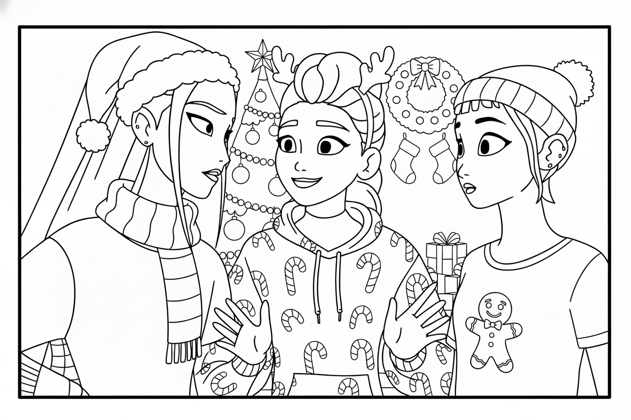 coloriage Huntrix Noël à imprimer pour enfant de 6 ans