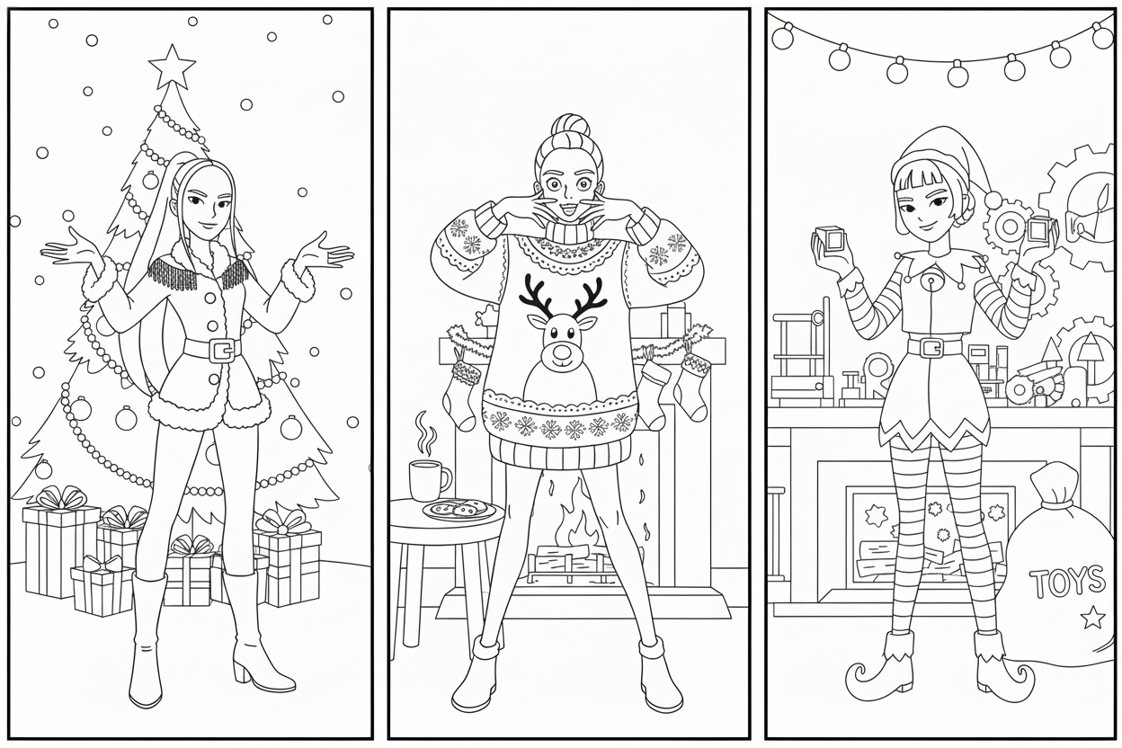 coloriage Huntrix Noël a imprimer gratuitement 1