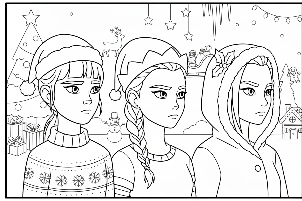 coloriage Huntrix Noël et decoupage a imprimer gratuit