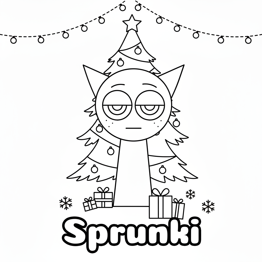 coloriage Sprunki Noël a imprimer pour enfant de 4 ans