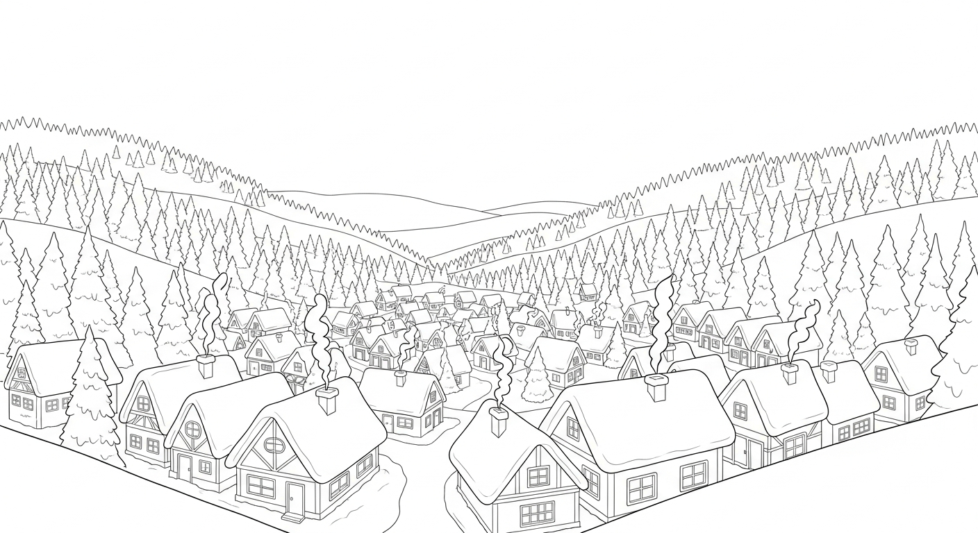 coloriage Village de Noël updated et apprentissage