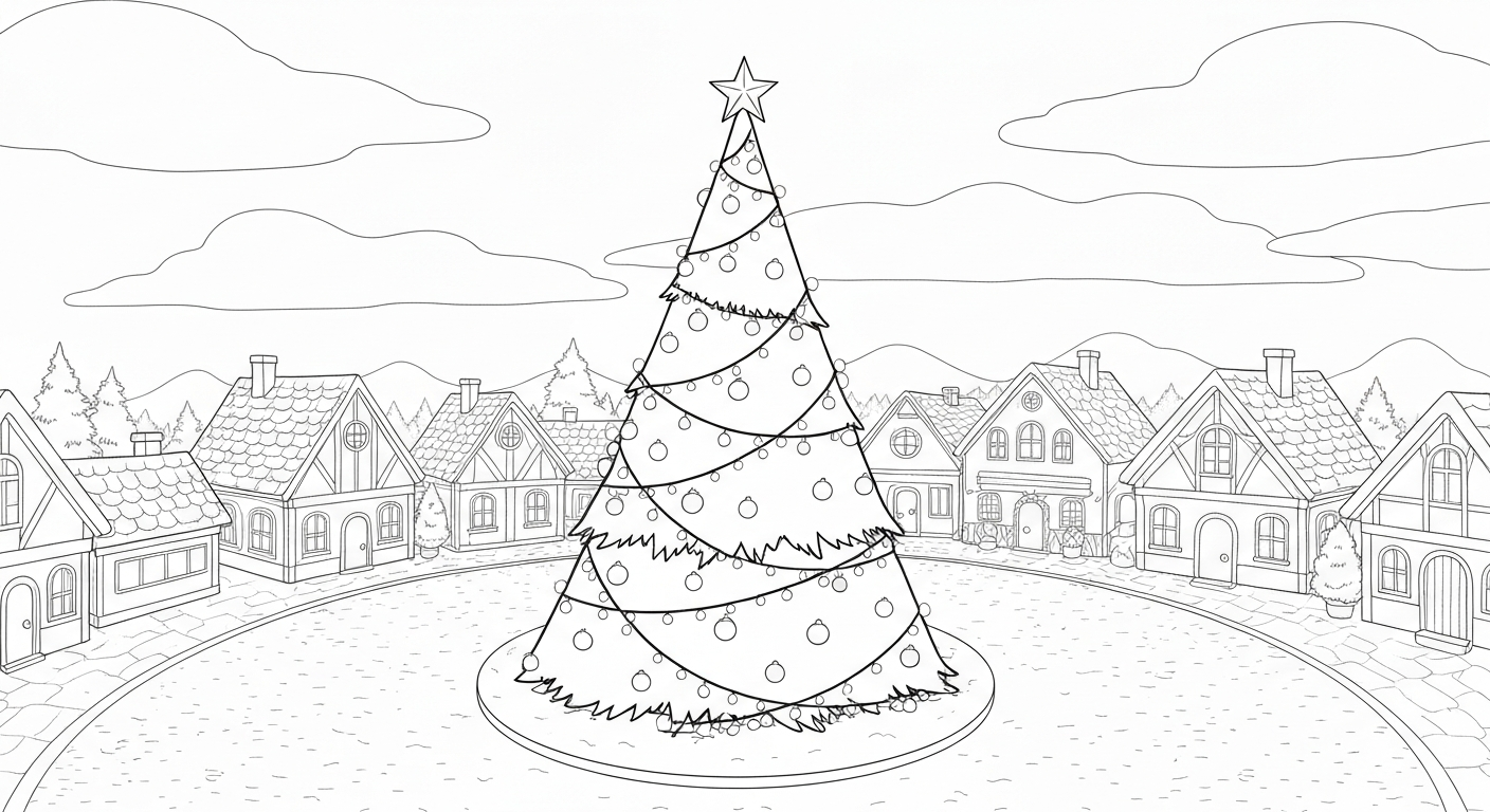coloriage Village de Noël updated pour enfants à imprimer 2