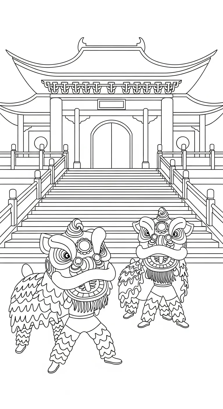 coloriage Danse Du Lion a imprimer