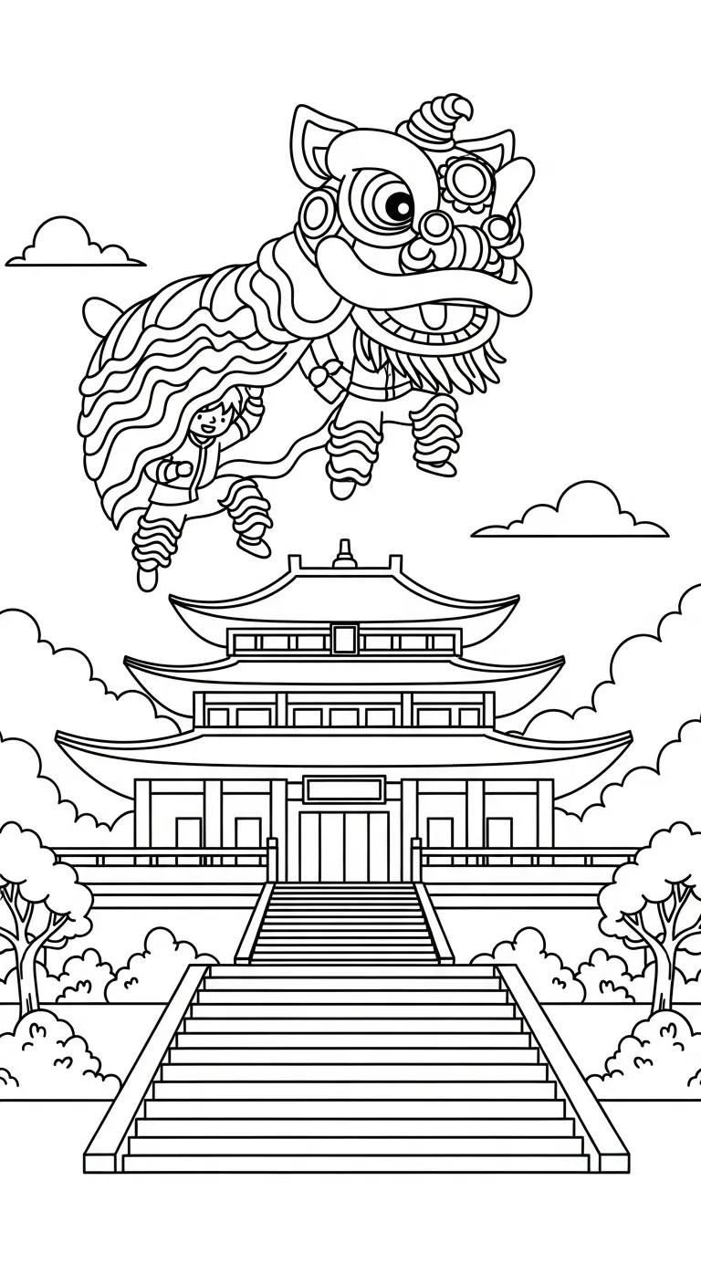 coloriage Danse Du Lion a dessiner et imprimer