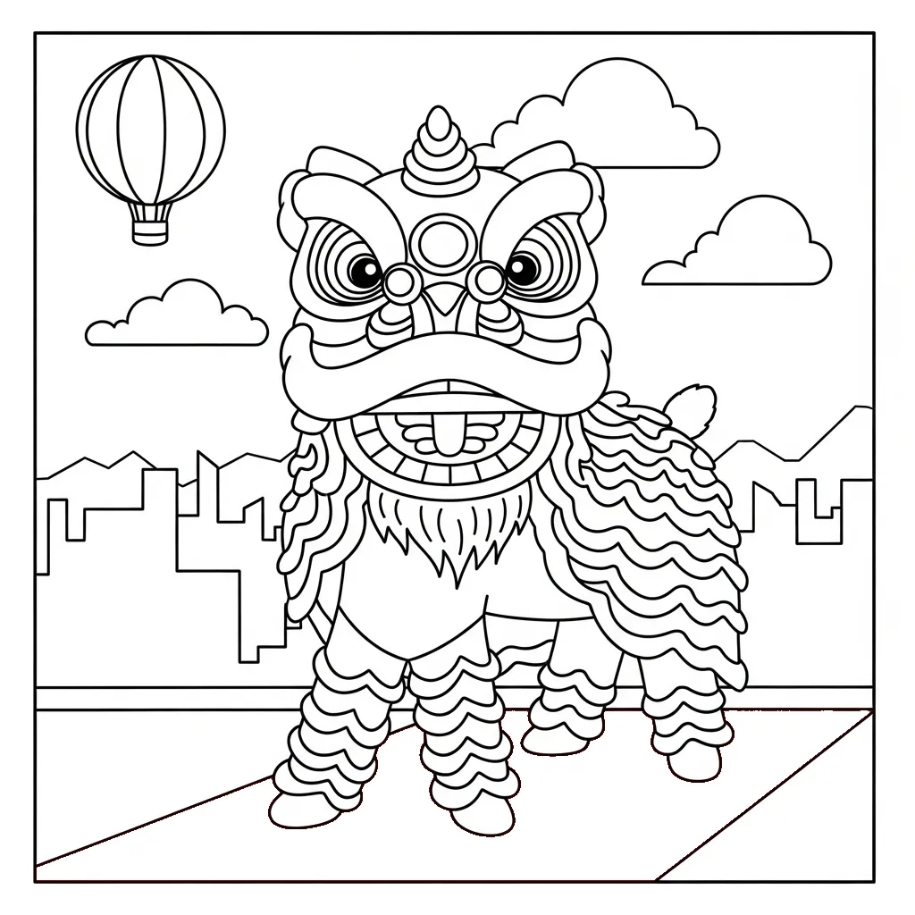 coloriage Danse Du Lion à imprimer pour enfant de 12 ans 2
