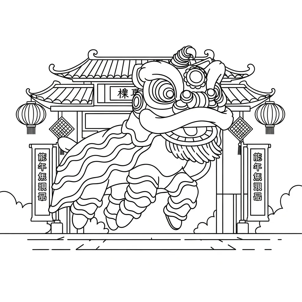 coloriage Danse Du Lion à imprimer pour enfant de 12 ans 3