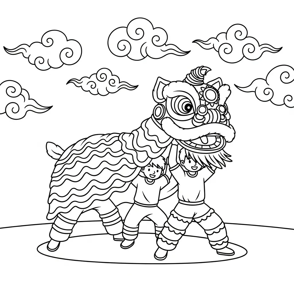 coloriage Danse Du Lion à imprimer a4 1