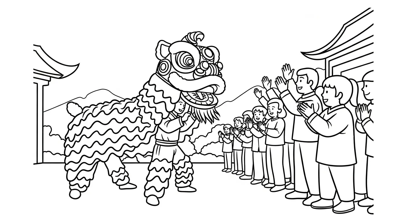 coloriage Danse Du Lion à imprimer a4 2