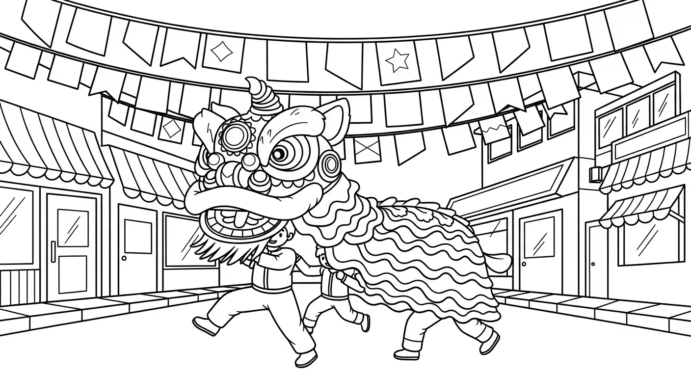 coloriage Danse Du Lion pour enfant de à imprimer 1