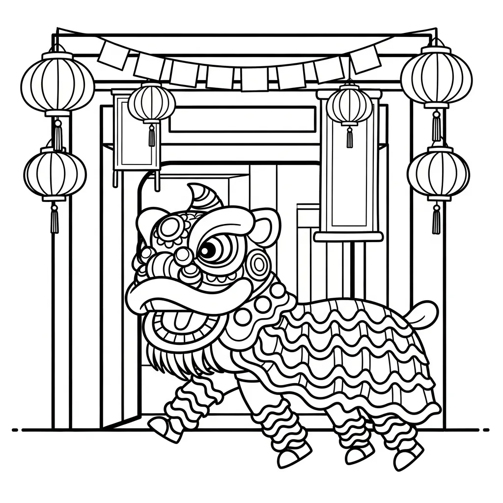 coloriage Danse Du Lion pour enfants