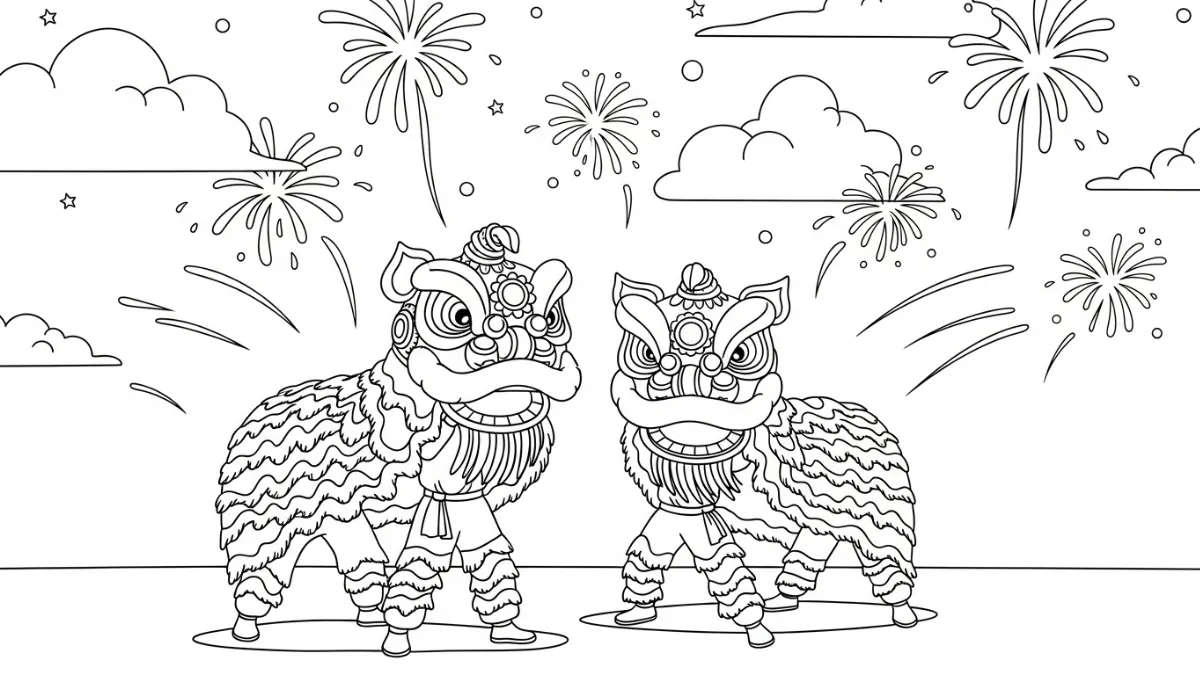 coloriage Danse Du Lion à imprimer