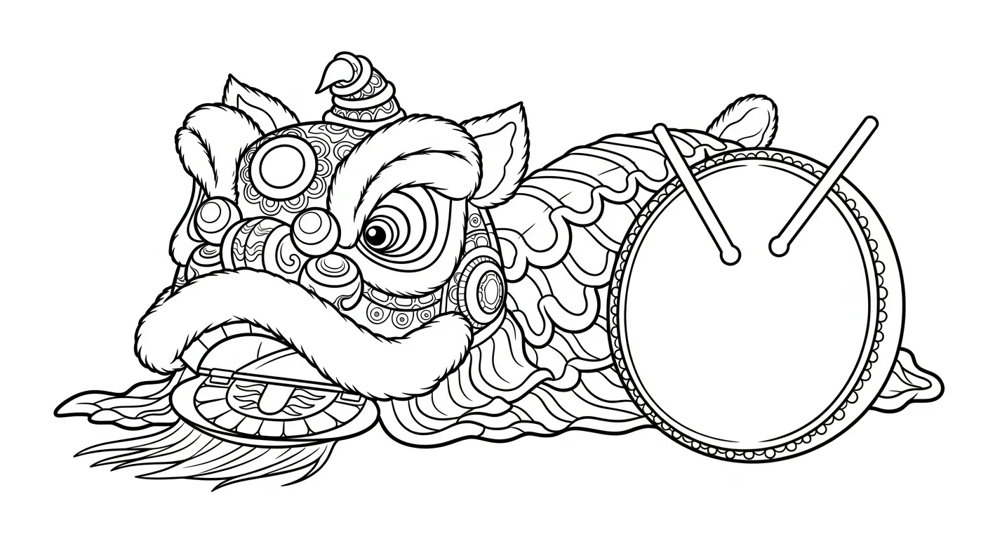 coloriage Danse Du Lion à imprimer kawaii