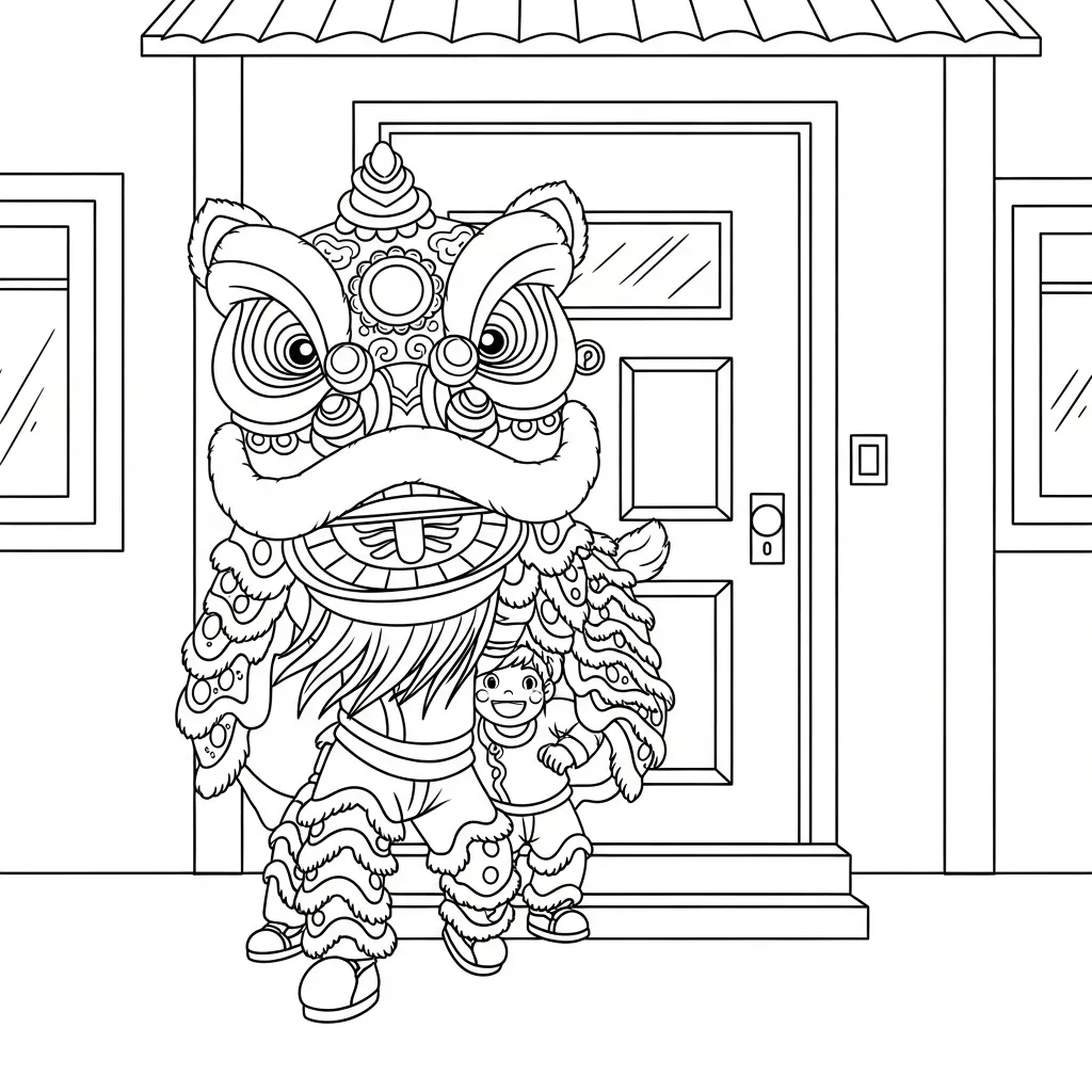 coloriage Danse Du Lion pour enfant de 8 ans