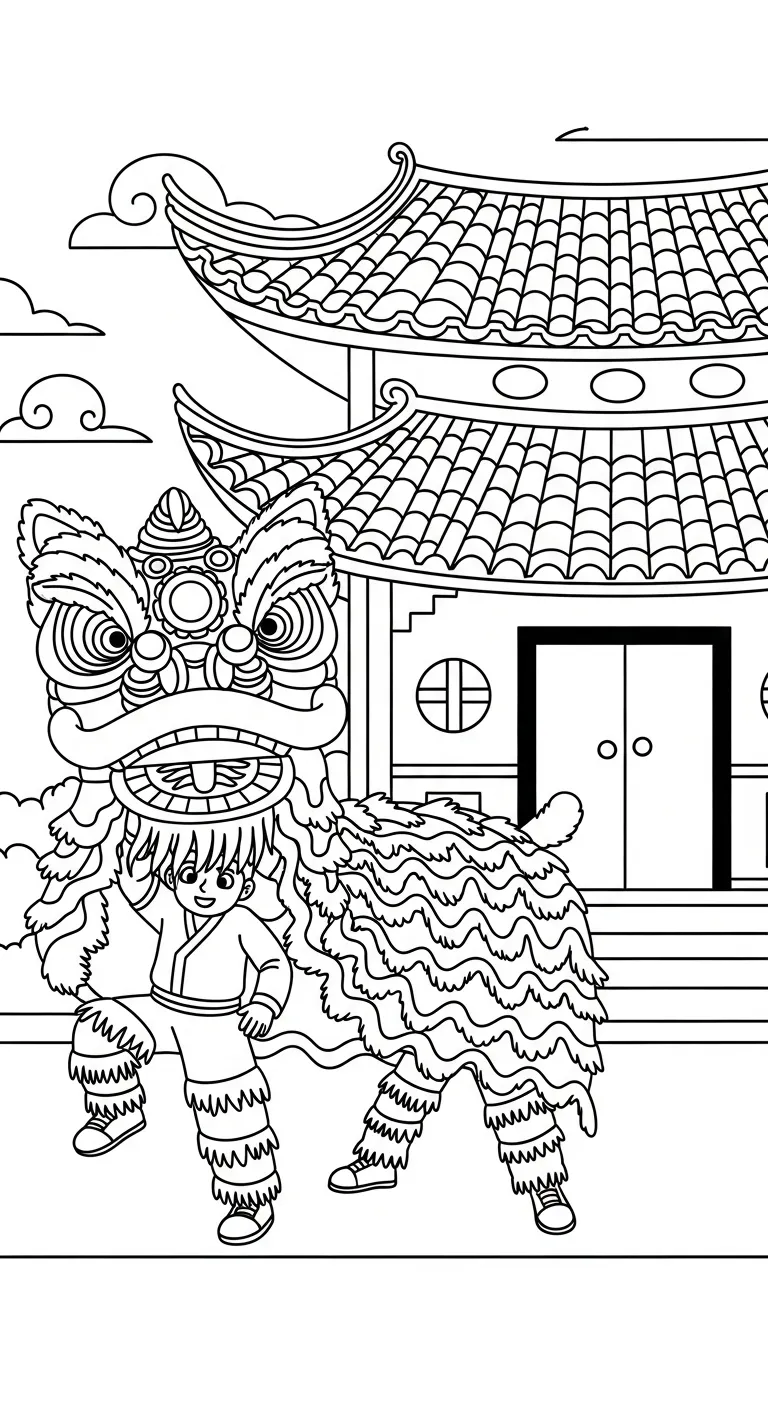 coloriage Danse Du Lion et decoupage