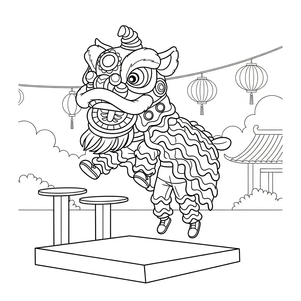 coloriage Danse Du Lion à imprimer pdf