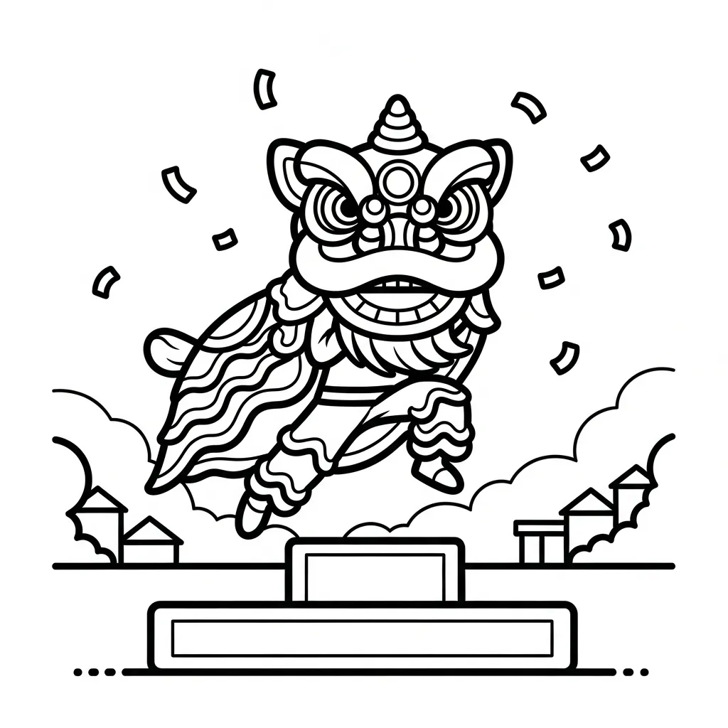 coloriage Danse Du Lion pour enfant de 5 ans