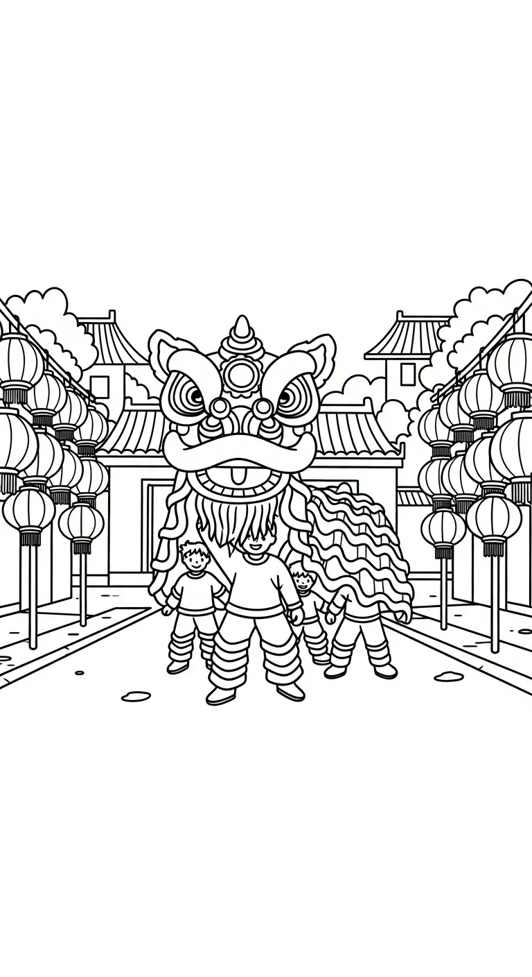 coloriage Danse Du Lion a imprimer gratuit