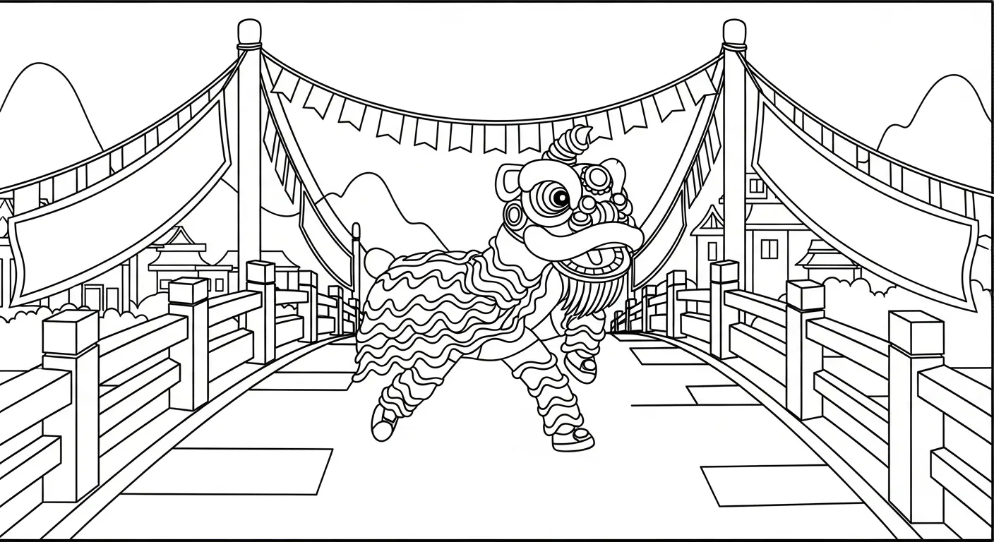 coloriage Danse Du Lion à imprimer pour enfant de 9 ans