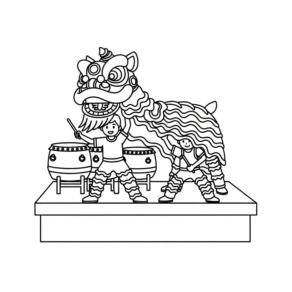 imprimer coloriage Danse Du Lion