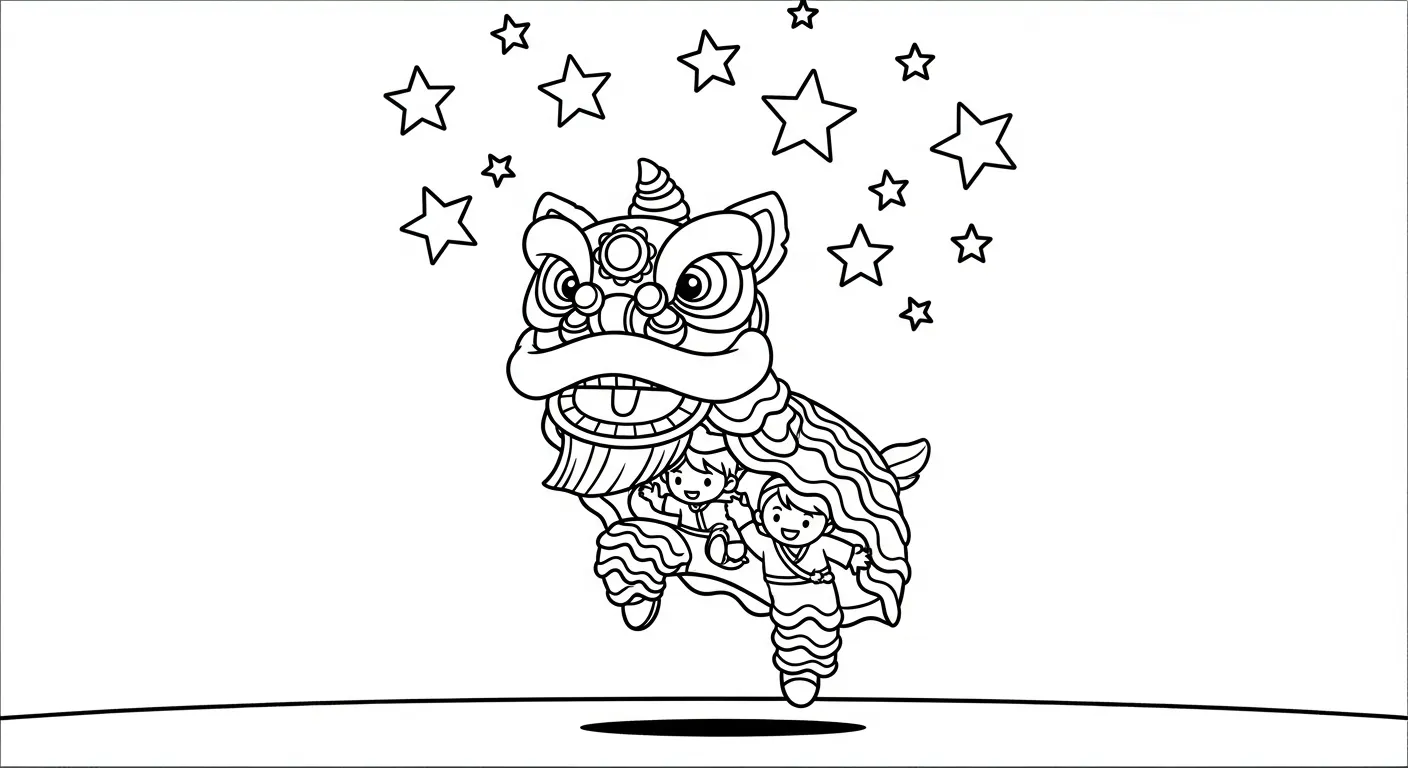 image pour coloriage Danse Du Lion enfant