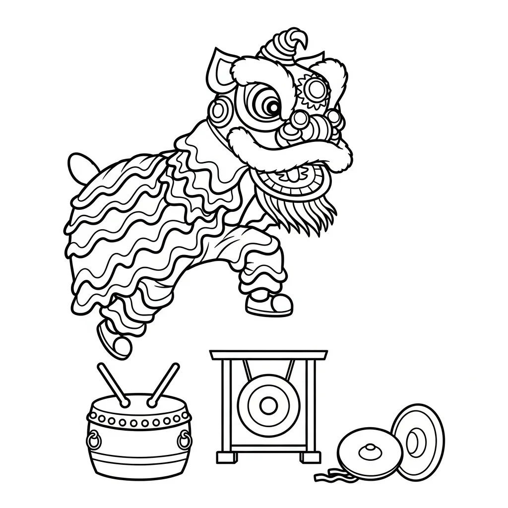 coloriage Danse Du Lion à imprimer a4