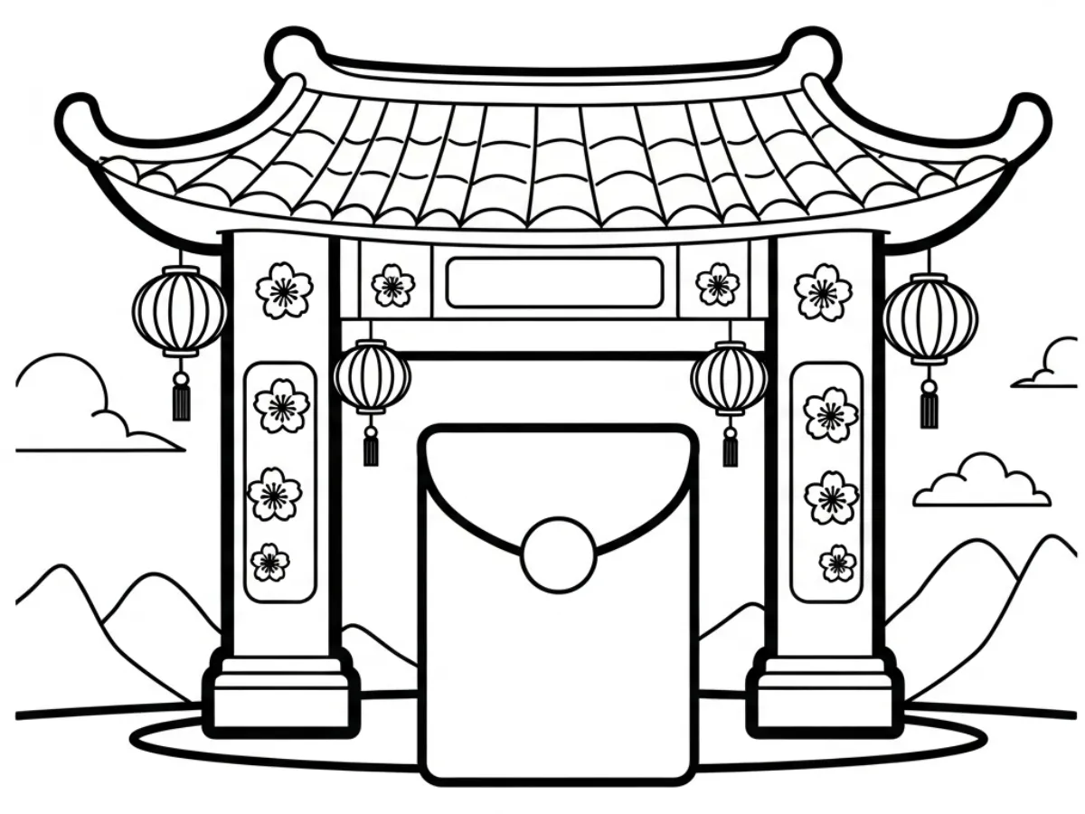 coloriage Enveloppe Rouge et decoupage 1