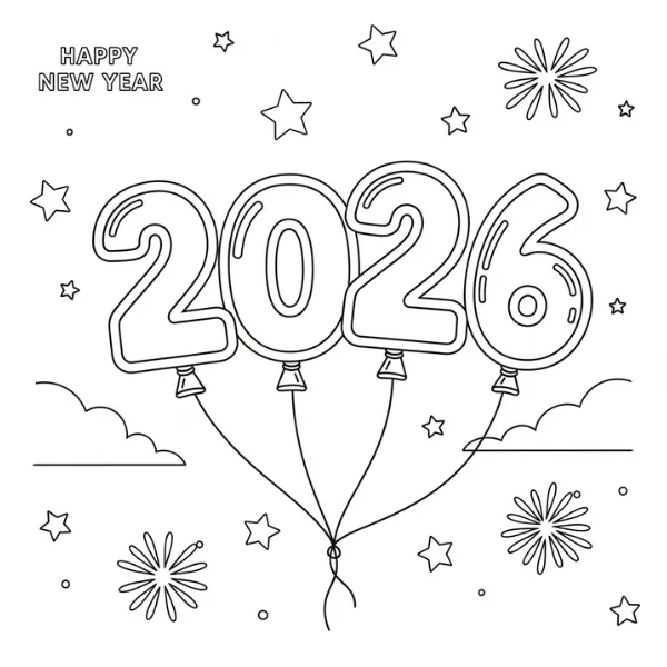 coloriage Nouvel An 2026 pour enfant de 2 ans 2