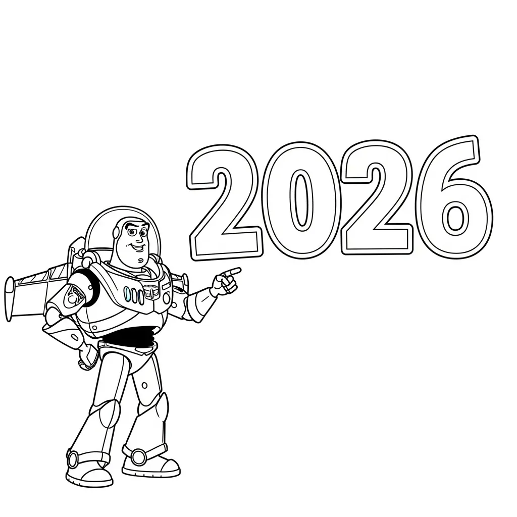 coloriage Nouvel An 2026 à imprimer pour enfant de 9 ans 1