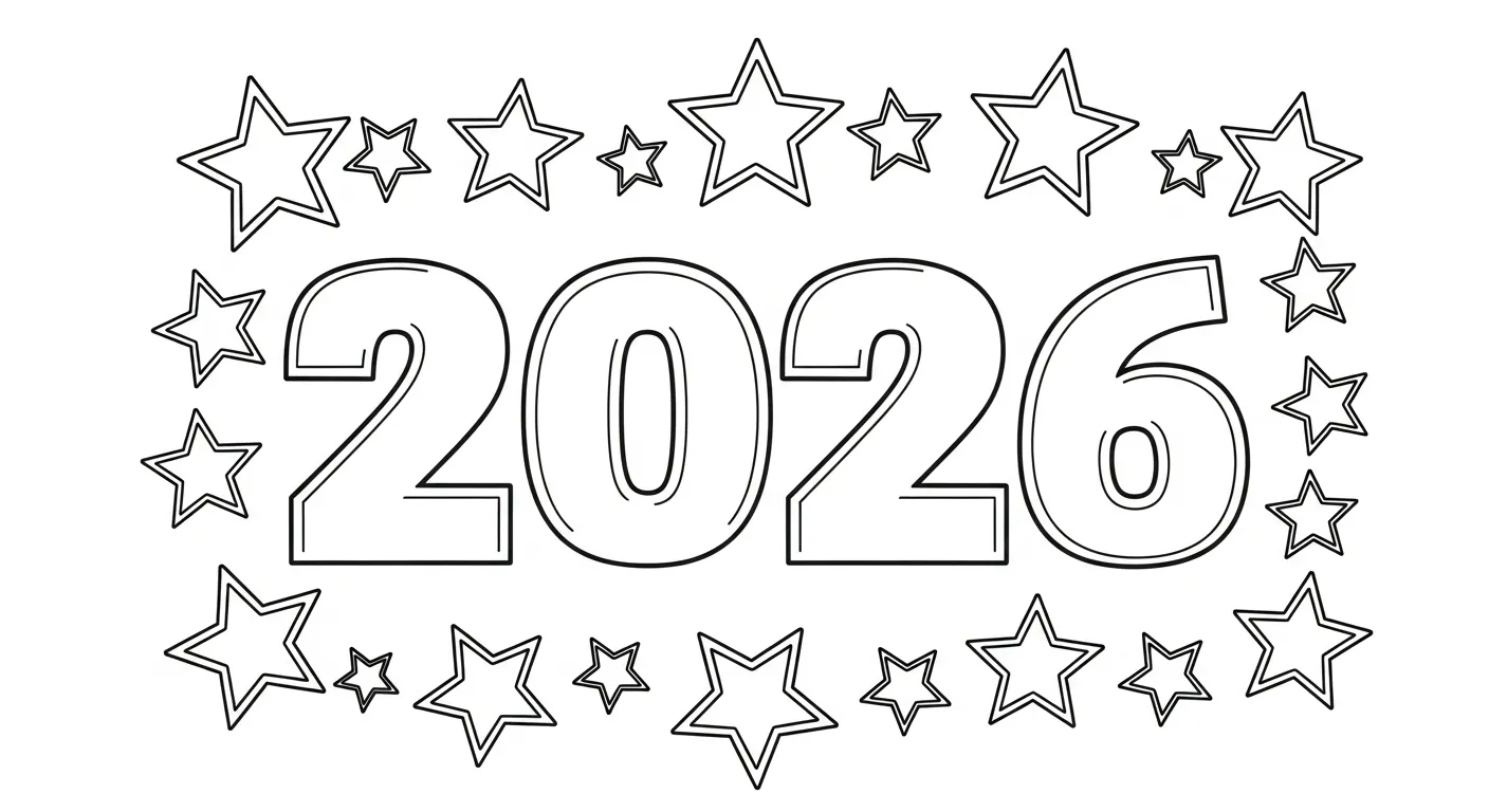 coloriage Nouvel An 2026 à imprimer 1