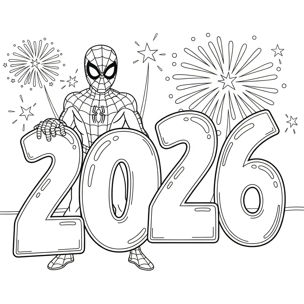 coloriage Nouvel An 2026 pour enfant gratuit 1