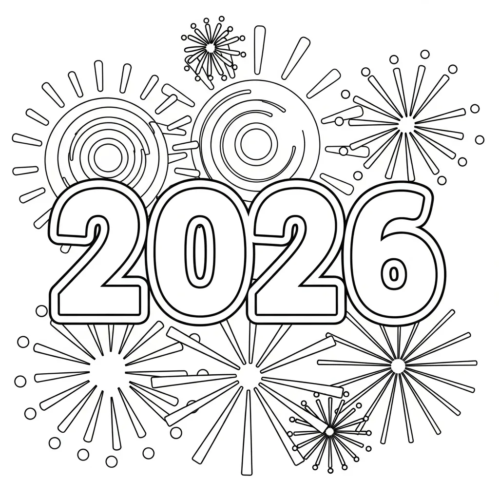 coloriage Nouvel An 2026 pour enfant de 10 ans