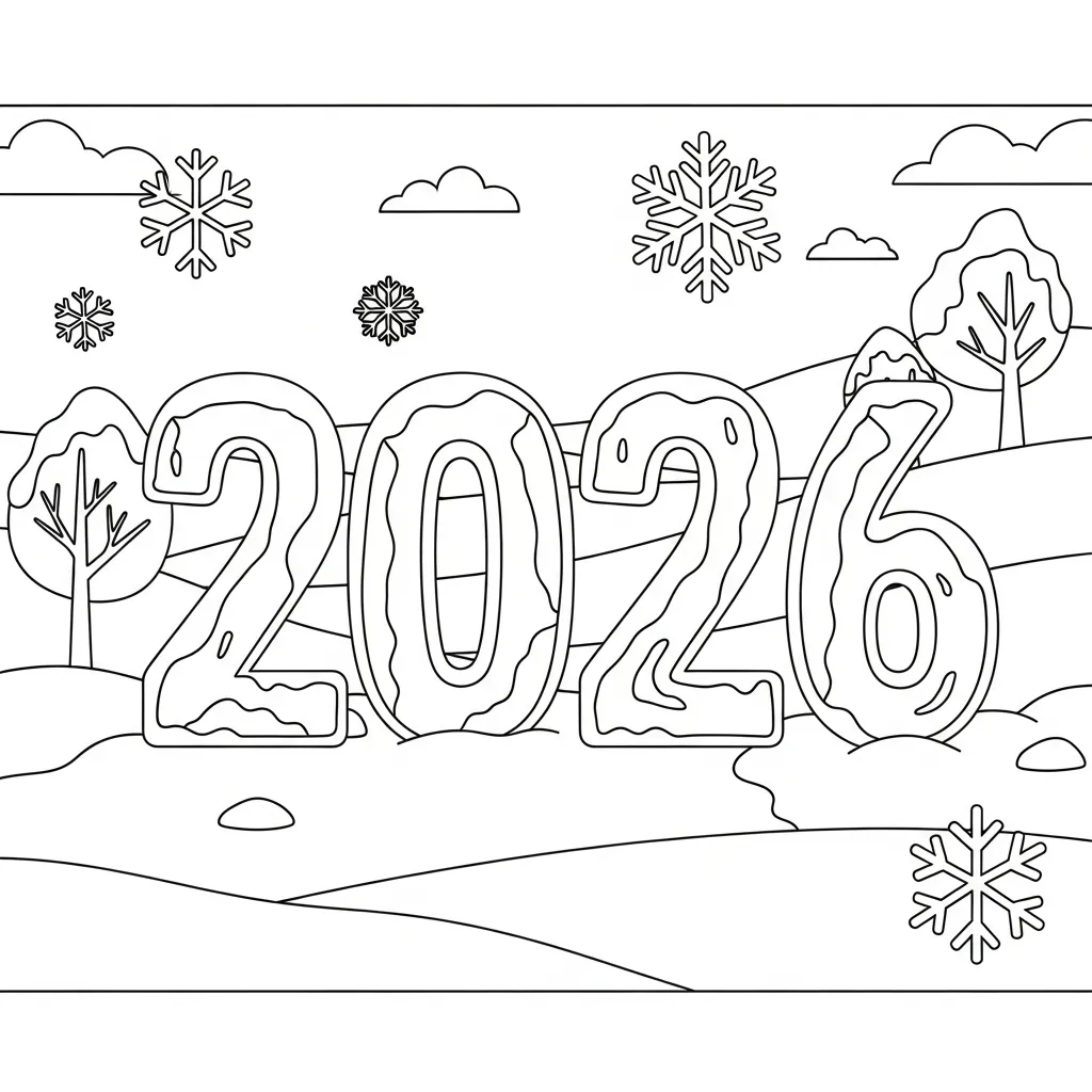coloriage Nouvel An 2026 a imprimer 1