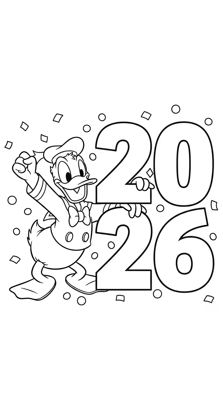 coloriage Nouvel An 2026 à imprimer pour enfant de 6 ans