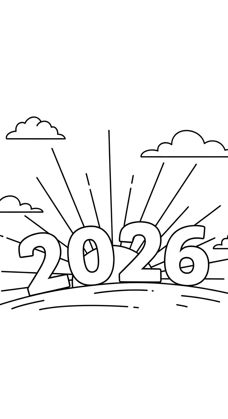coloriage Nouvel An 2026 pour enfant de 5 ans 1