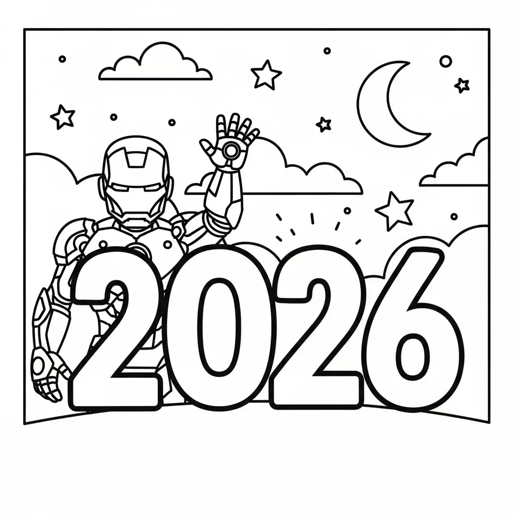 coloriage Nouvel An 2026 pour enfant de 6 ans