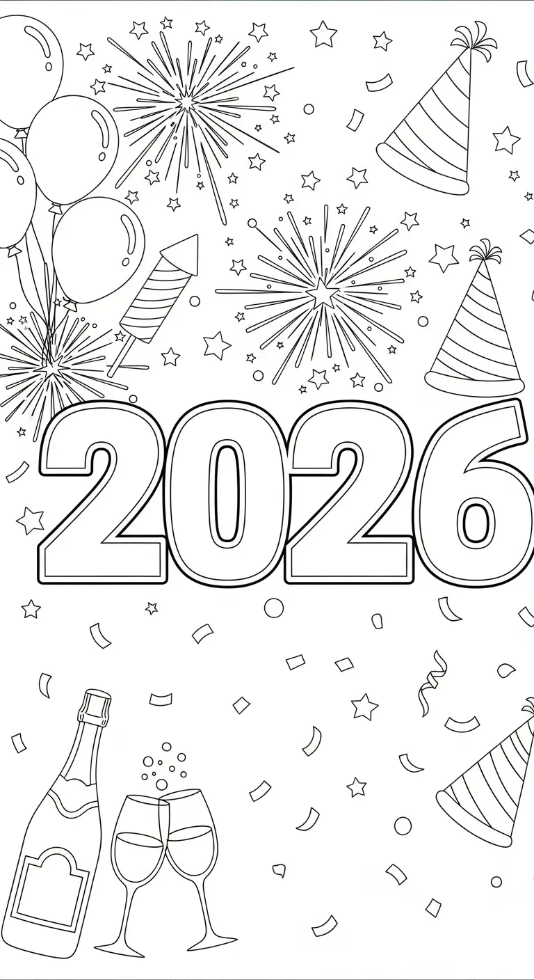 coloriage Nouvel An 2026 educatif pour enfant 1