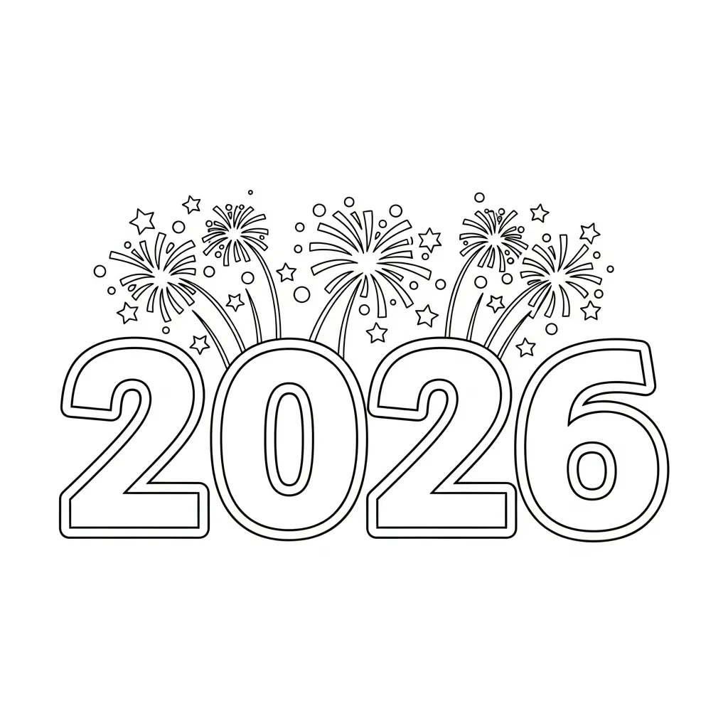 coloriage Nouvel An 2026 educatif pour enfant