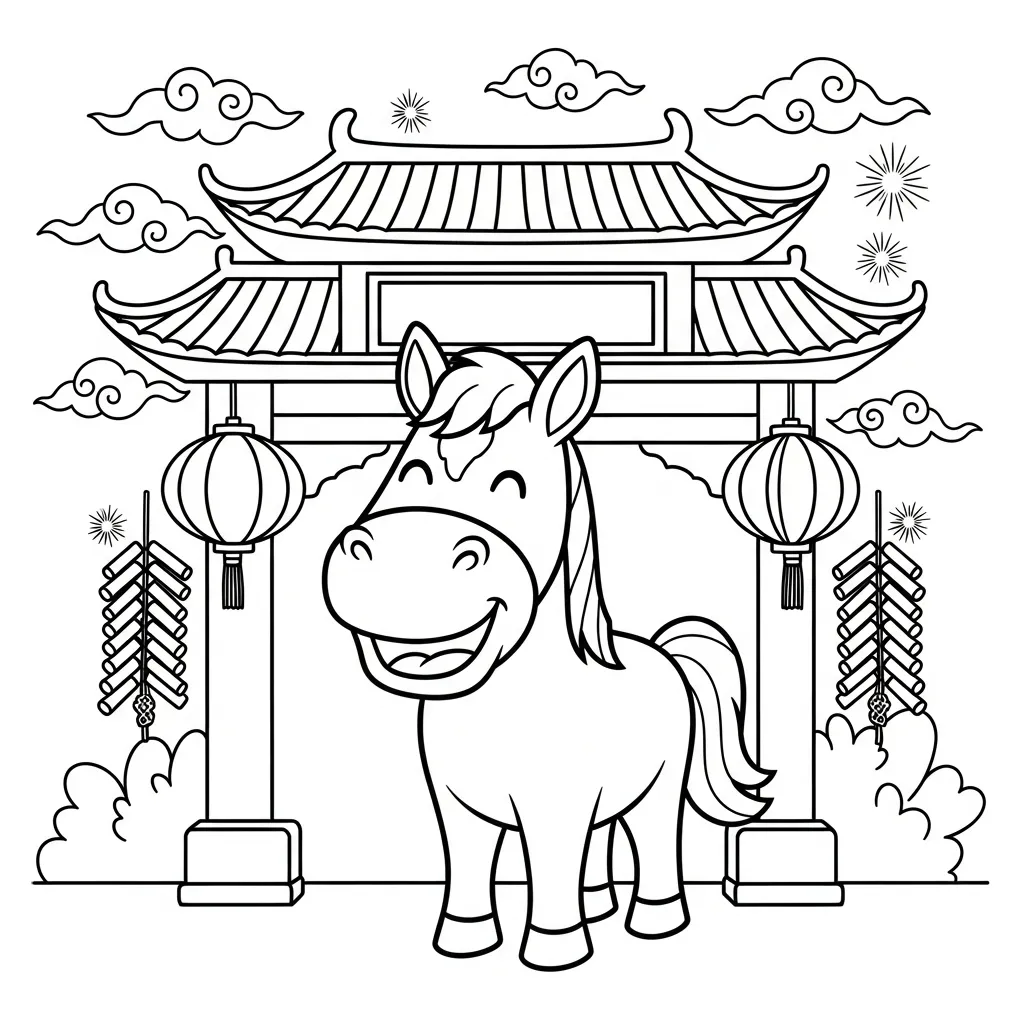 coloriage Nouvel An Chinois 2026 pour enfants a imprimer