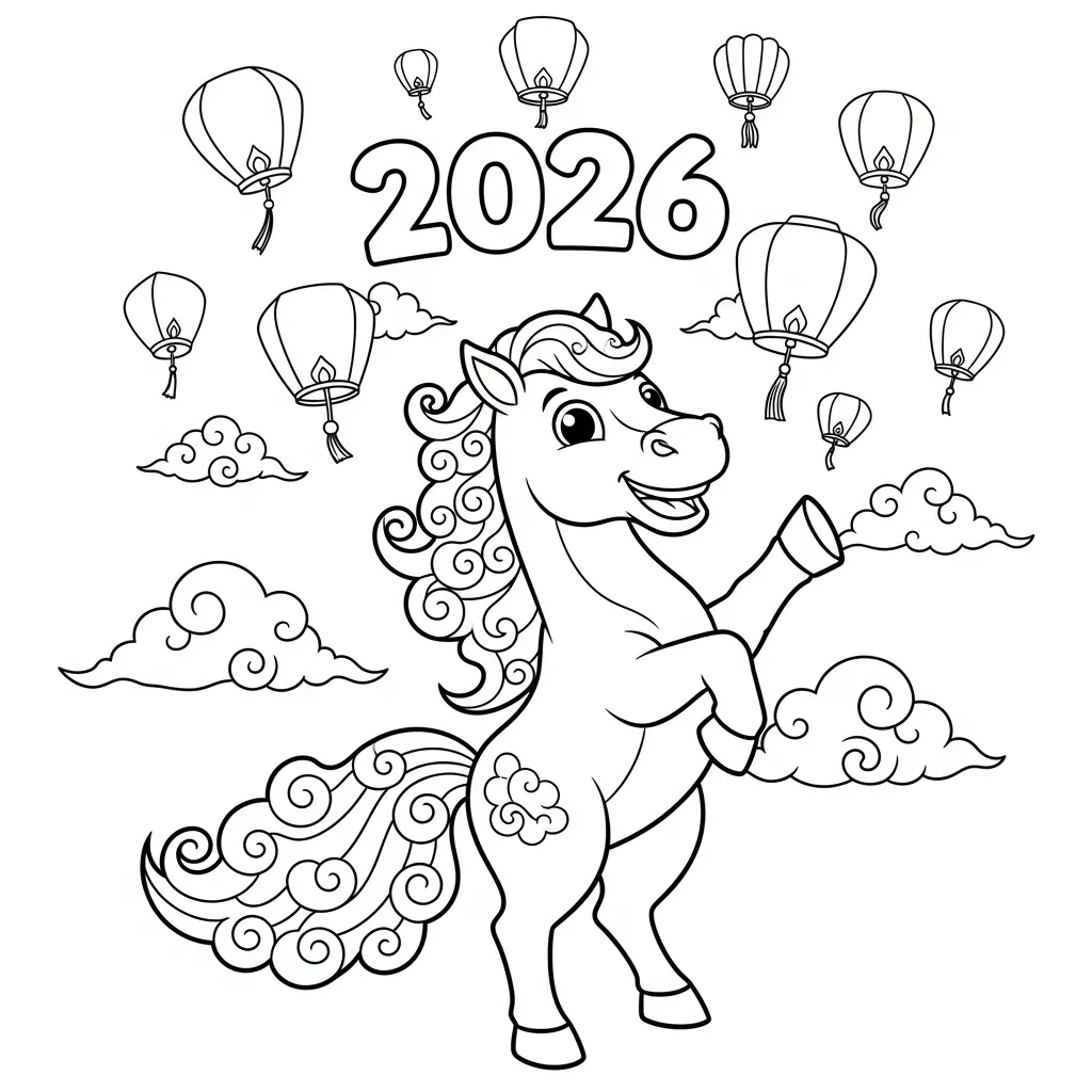 coloriage Nouvel An Chinois 2026 à imprimer pour enfant de 2 ans 1