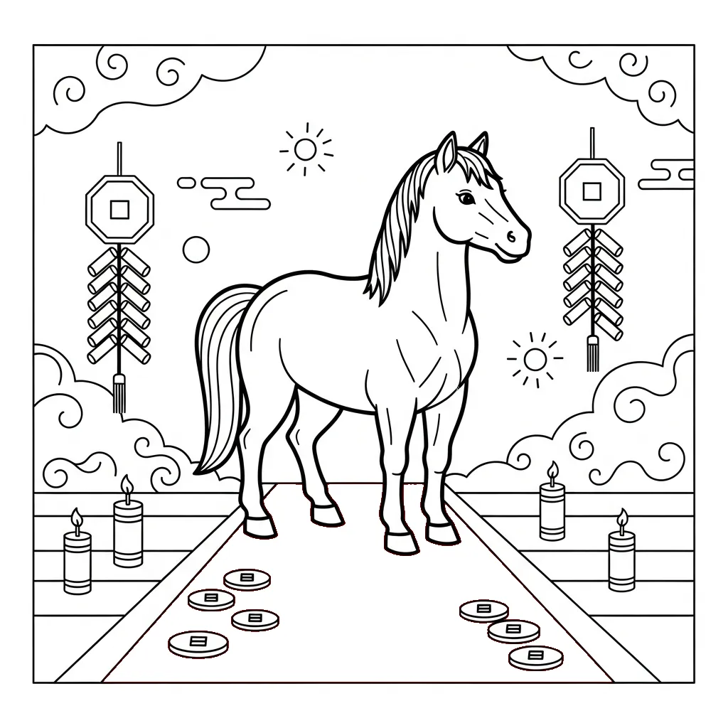 coloriage Nouvel An Chinois 2026 à imprimer pour enfant de 3 ans 1