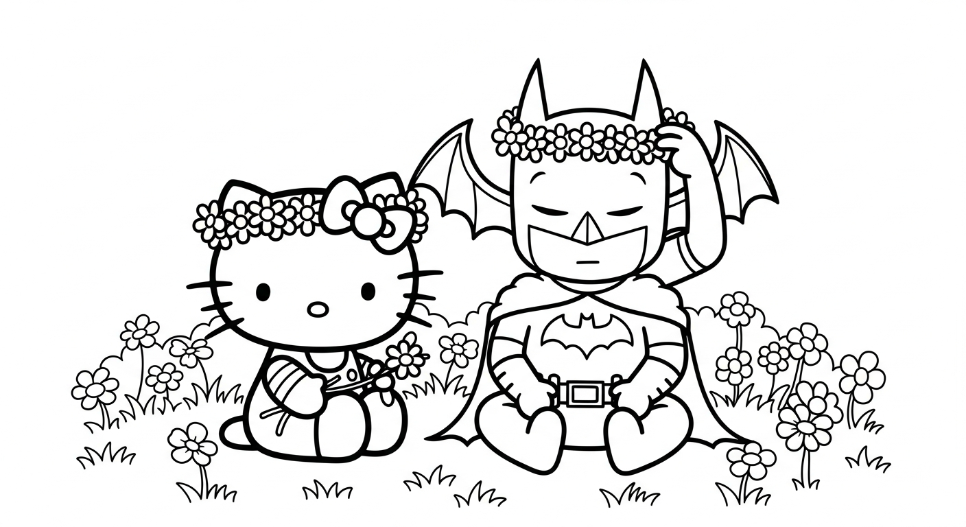 coloriage Batman et Hello Kitty updated et dessin a imprimer