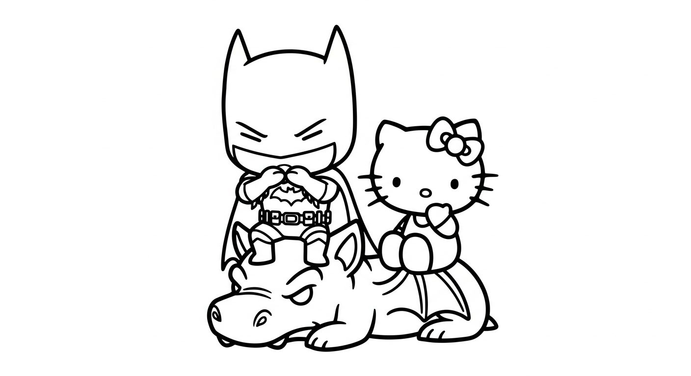 coloriage Batman et Hello Kitty updated pour enfant de 10 ans
