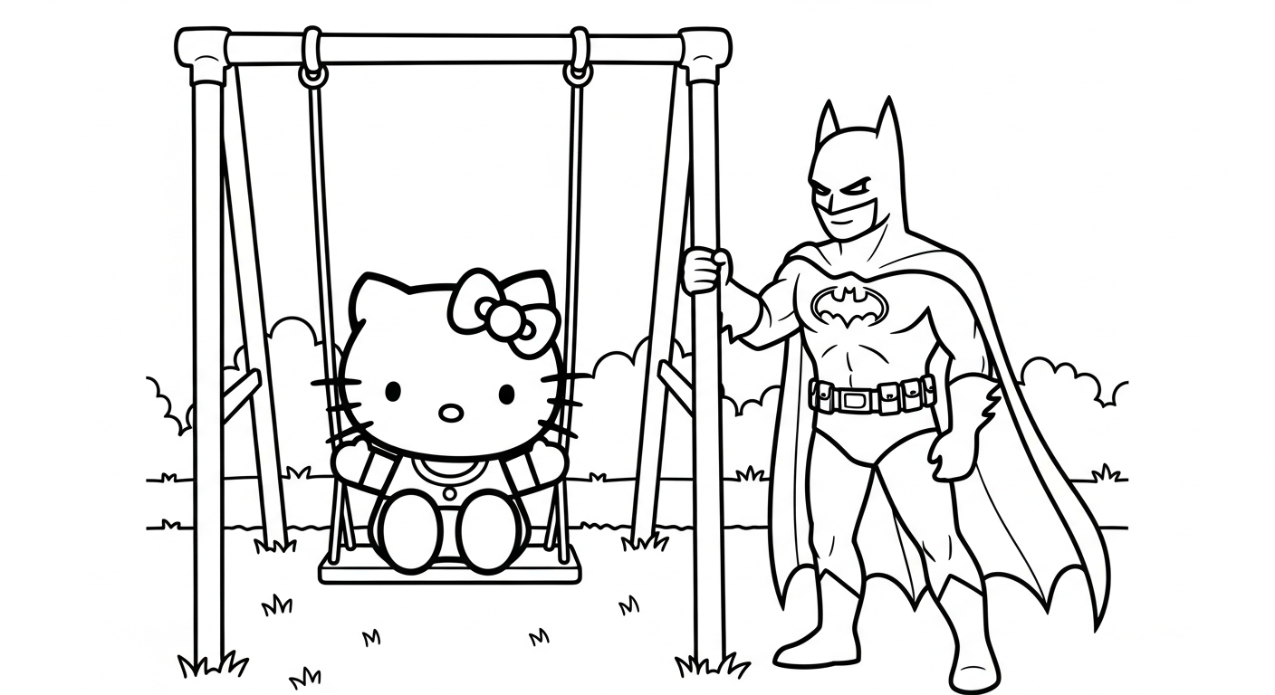 coloriage Batman et Hello Kitty updated pour enfant de 2 ans