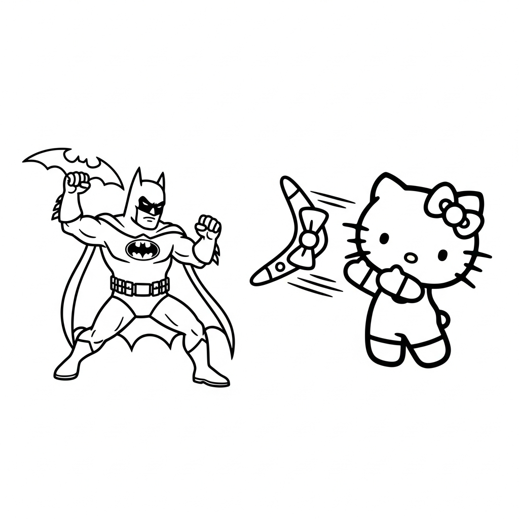 imprimer coloriage Batman et Hello Kitty updated pour enfant