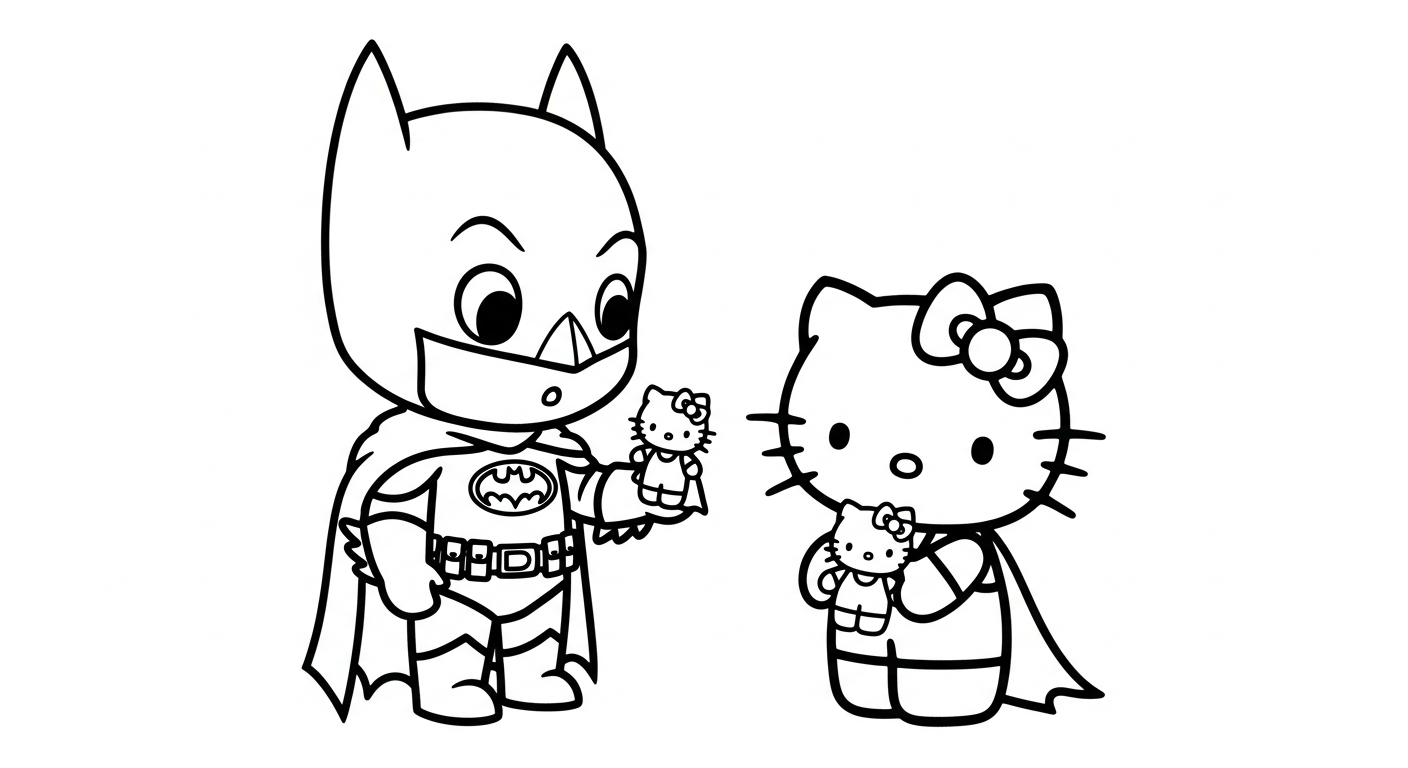 coloriage Batman et Hello Kitty updated à imprimer a4