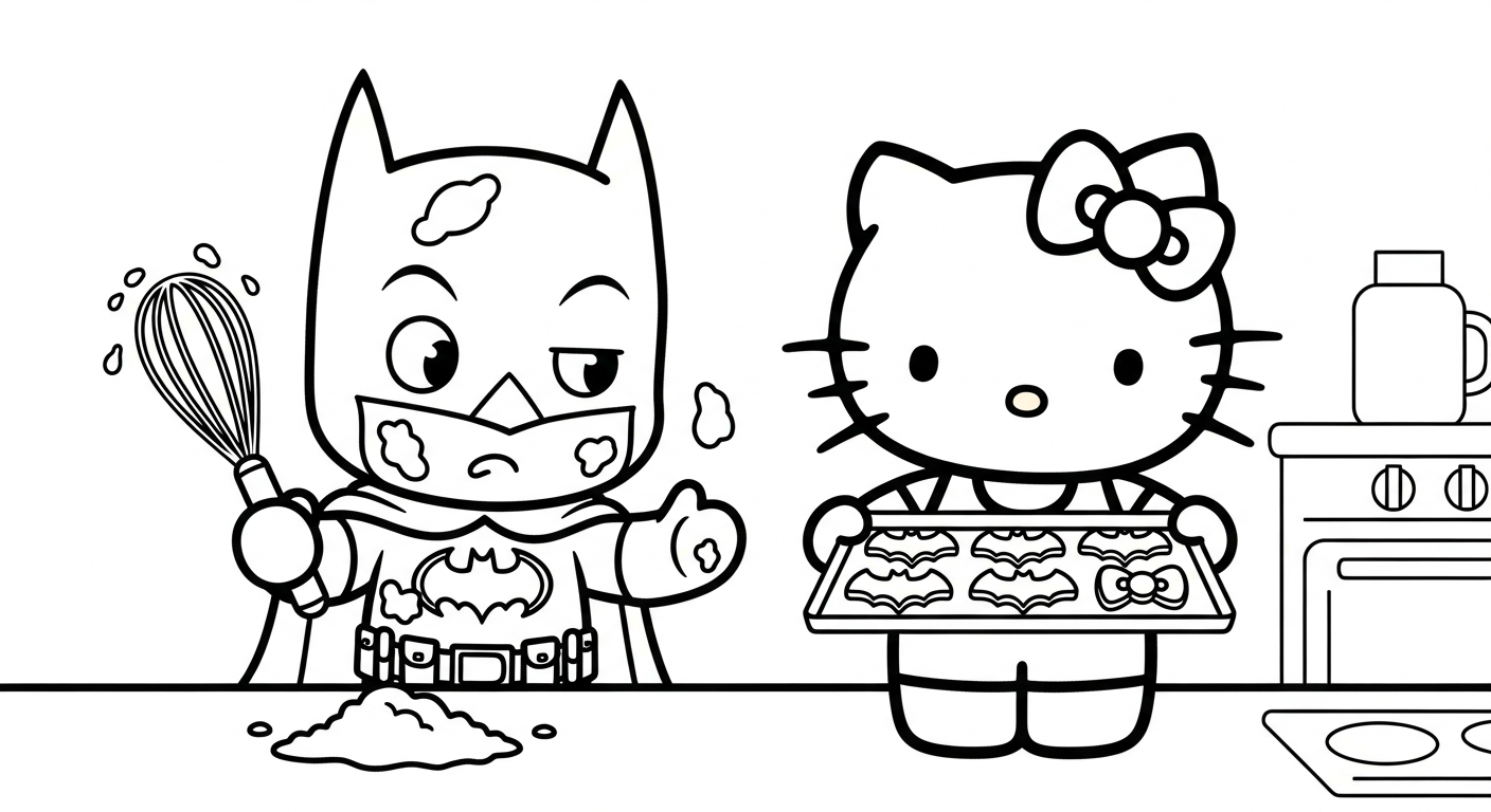 coloriage Batman et Hello Kitty updated à imprimer gratuit