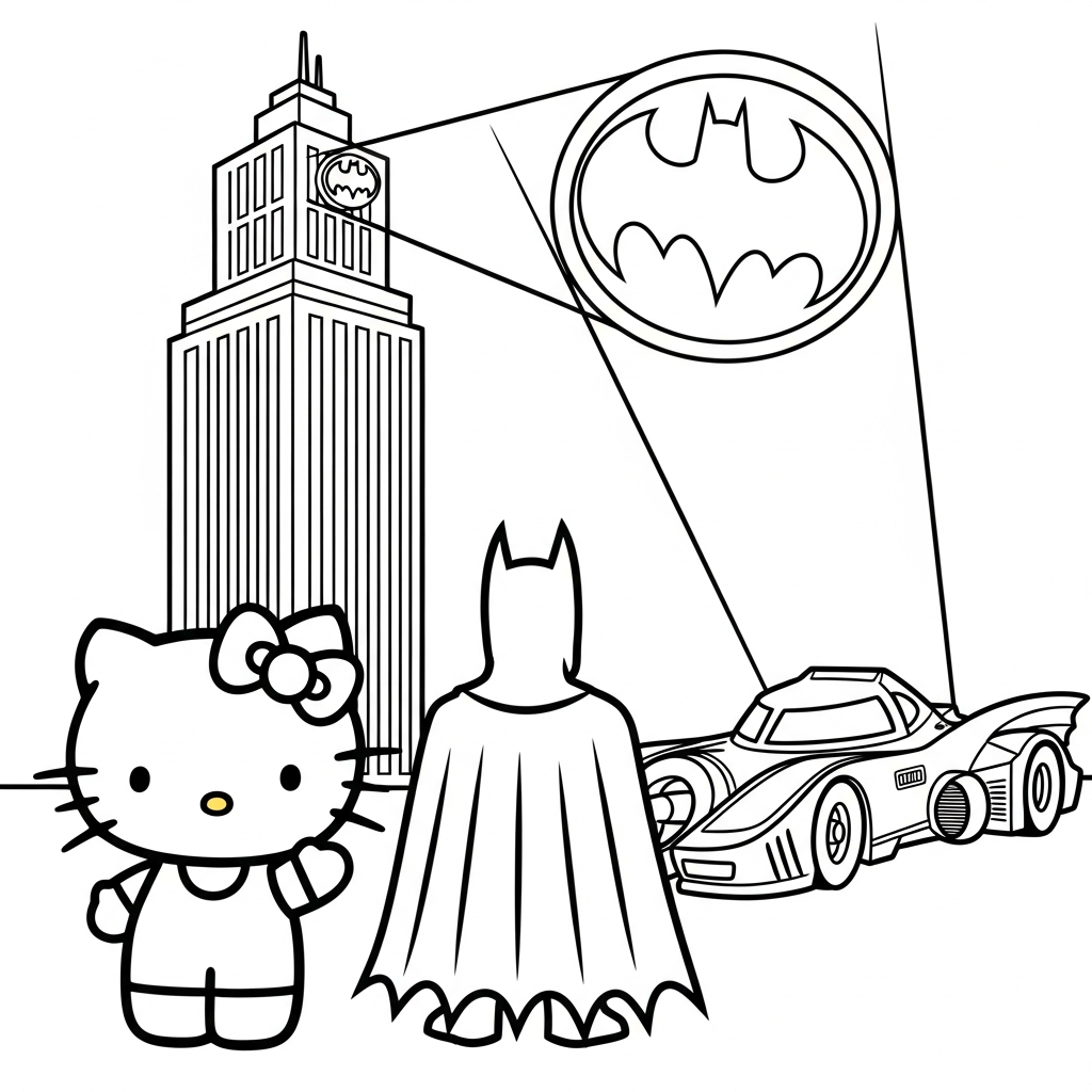 coloriage Batman et Hello Kitty updated à imprimer pour enfant de 12 ans