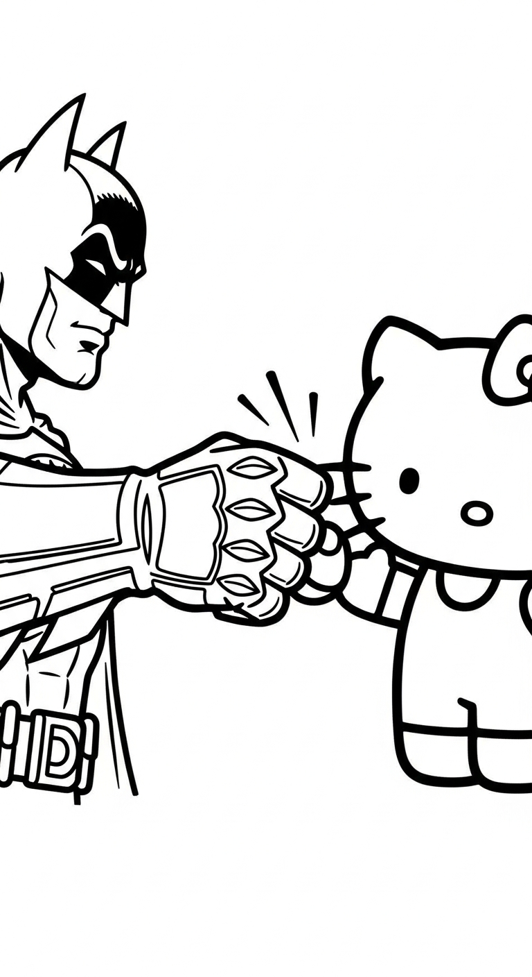 coloriage Batman et Hello Kitty updated à imprimer pour enfants