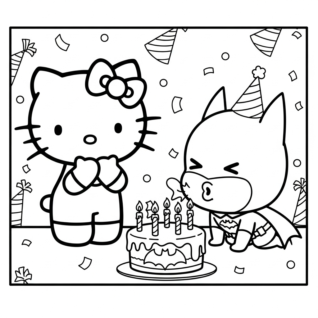 coloriage Batman et Hello Kitty updated et découpage à imprimer