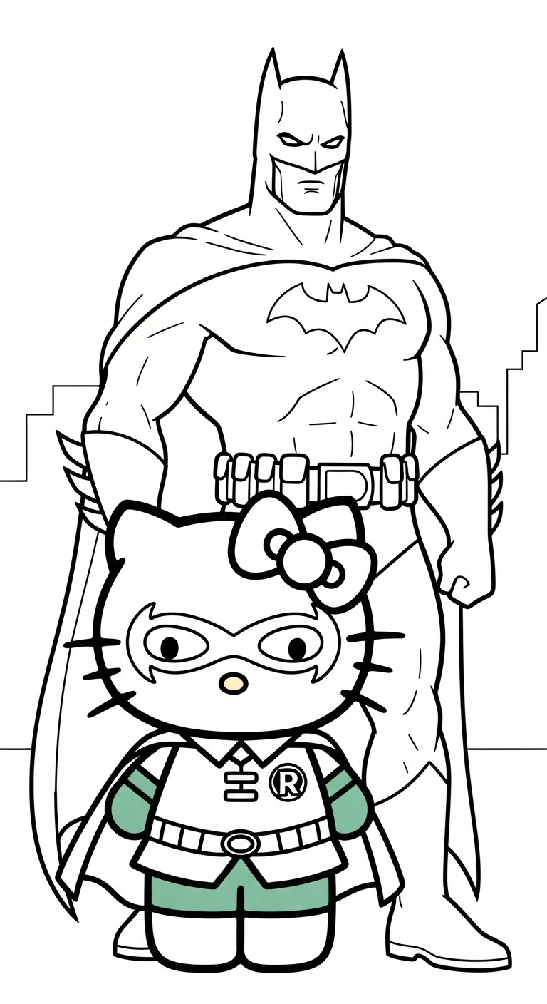 coloriage Batman et Hello Kitty updated pour enfant à imprimer